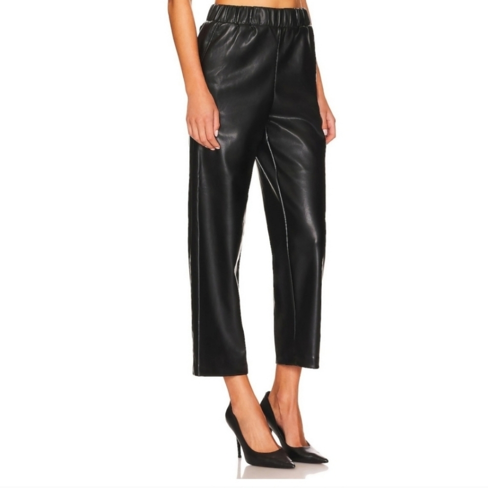 Black Faux Leather Straight-Leg Pants